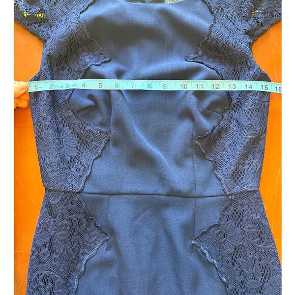 Adrianna Papell Navy Blue Lace Mix Media Sheath Dress Size 2 π Elegant - Picture 6 of 7